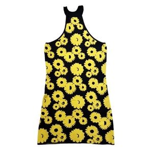 Urban Outfitters Sleeveless Sweater Mini Dress Yellow Black Flower Print Medium